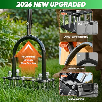 Saker Manual Lawn Aerator Tool with 15 Iron Spikes Black - color: Black