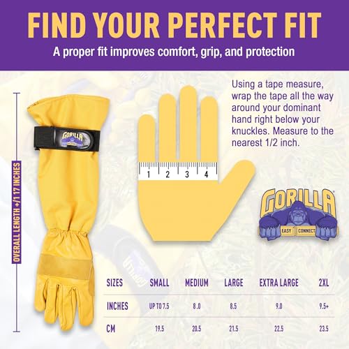 GORILLA EASY CONNECT Gardening Gloves Lightweight Tough Heavy Duty Long Sleeve Leather Pruning Gloves with Adjustable Strap - size: Small (Pack of 1)