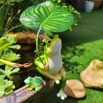OwMell Umbrella Frog Statue for Garden, Green Frog Figurine, Outdoor Decor - style: Umbrella Frog