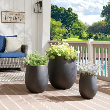Wallowa 17.7"+13.3"+9.5" Round Weathered Concrete Planters Set of 3 - color: Black, size: Set of 3