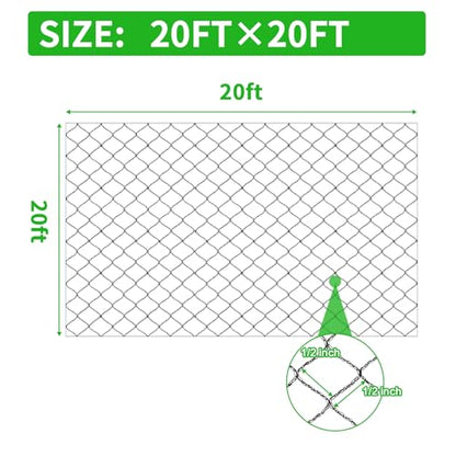 20x20 FT Bird Netting, 1/2" Mesh, Heavy Duty Garden Netting - size: 20x20FT-1/2inch