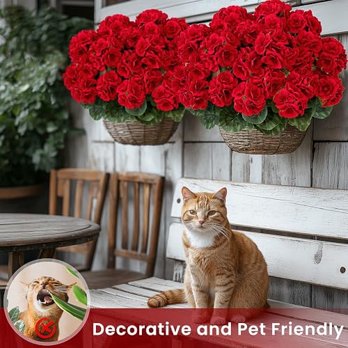 14" Artificial Red Geranium 6-Pack Silk Flowers for Outdoors