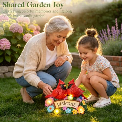 Solar Garden Statues 5.3" Couple Red Cardinal Figurines with Welcome Sign - style: Cardinal