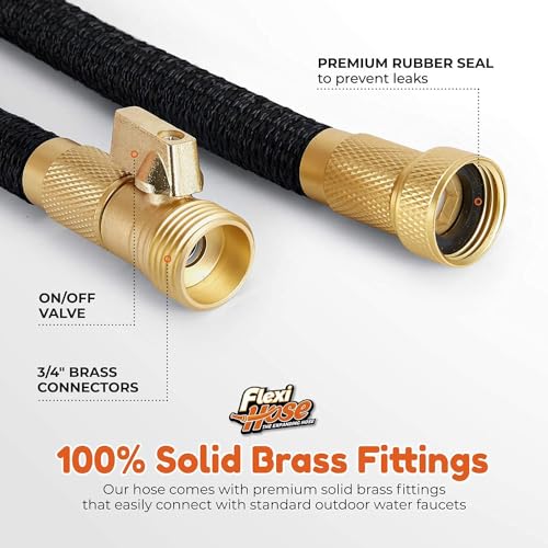 Flexi Hose with 8 Function Nozzle, 150FT - Lightweight Expandable Garden Hose, No-Kink Flexibility, 3/4 Inch Solid Brass Fittings and Double Latex Core - size: 150ft
