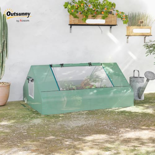 Outsunny 71" x 55" x 32" Mini Greenhouse Outdoor with Zipper Windows Green