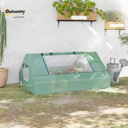 Outsunny 71" x 55" x 32" Mini Greenhouse Outdoor with Zipper Windows Green