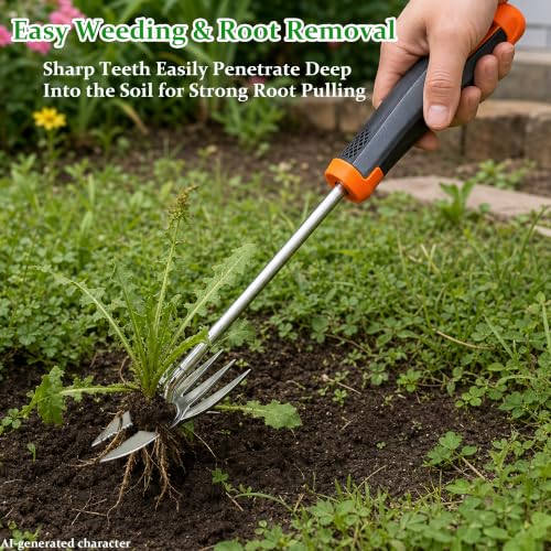 Weed Puller Tool with Gardening Gloves, Hand Weeding Tool Garden Weeder with Stainless Steel Claw & Rubber Handle, Portable Weed Remover for Lawn Yard Vegetable Garden Backyard Farm