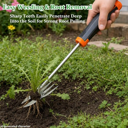 Weed Puller Tool with Gardening Gloves, Hand Weeding Tool Garden Weeder with Stainless Steel Claw & Rubber Handle, Portable Weed Remover for Lawn Yard Vegetable Garden Backyard Farm