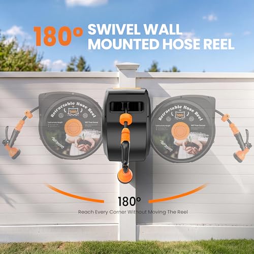 Retractable Garden Hose Reel, 1/2 in x 50 ft Wall Mounted Hose Reel - size: 50 FT
