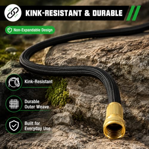 Black Non Expandable Garden Hose 50ft with 10 Function Nozzle, Lightweight 50 ft Water Hose for Yard, Lawn, Camping - color: Blcak, size: 50FT