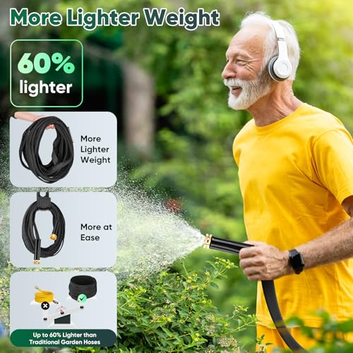 Toolasin Garden Hose 50 FT, Non-Expanding, Lightweight Water Hose with 3/4" - color: Black