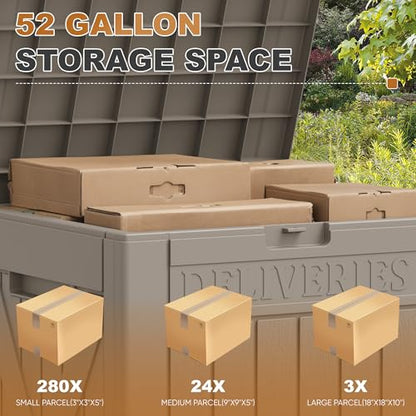 JUMMICO 52 Gallon Resin Package Delivery Box Lockable&Waterproof - color: Light Brown