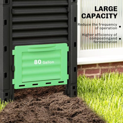 Outsunny Garden Compost Bin, 80 Gallon Large Capacity Composter, Green - color: Green