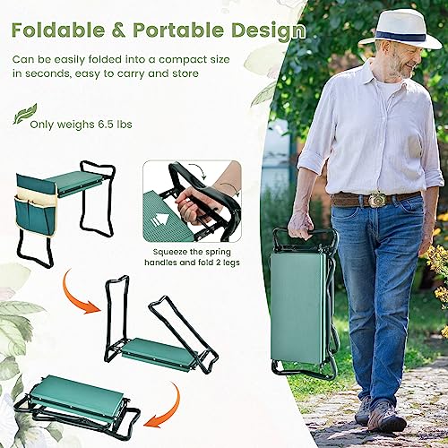 IRONMAX Foldable Garden Kneeler and Seat with Wide Soft Foam Pad, Green - color: Green, size: 16”L×8”W