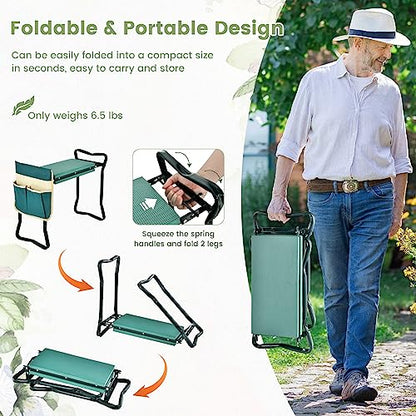 IRONMAX Foldable Garden Kneeler and Seat with Wide Soft Foam Pad, Green - color: Green, size: 16”L×8”W