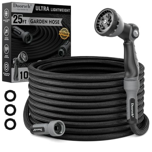 Garden Hose, 25FT Ultra Lightweight Water Hose with Spray Nozzle - size: 25FT HDPE