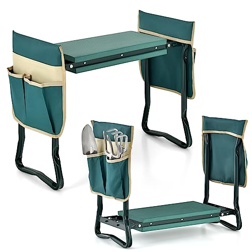 IRONMAX Garden Kneeler and Seat, Heavy Duty Foldable Gardening Bench Stool w/Soft Foam Pad & 2 Tool Storage Bags for Kneeling & Sitting, Gardening Gifts for Women Men - style: 2 Tool Storage Bags