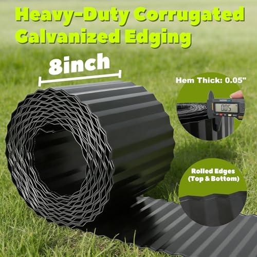 Anleolife Galvanized Steel Garden Landscape Edging Roll, 60FT x 8" Black - color: Black, size: 8 inch× 60 ft
