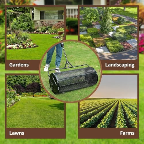 Compost Spreader 44 Inch Towable Peat Moss Spreader - Black