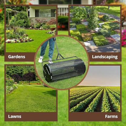Compost Spreader 44 Inch Towable Peat Moss Spreader - Black