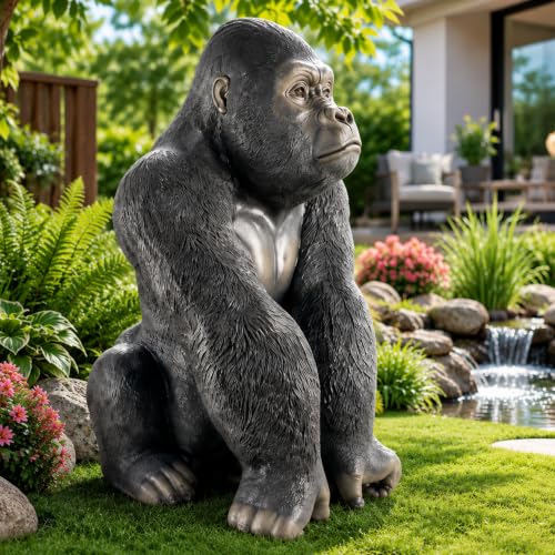 26.38" Large Silverback Gorilla Statue, Realistic Resin Gorilla Figurine, Wildlife Garden Sculpture for Outdoor Lawn, Patio, Backyard & Indoor Home Decor Accent - color: Silverback Gorilla