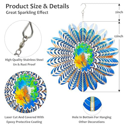 Animated Butterfly Wind Spinner - 12inch 3D Hanging Wind Sculpture - color: Animated Butterfly