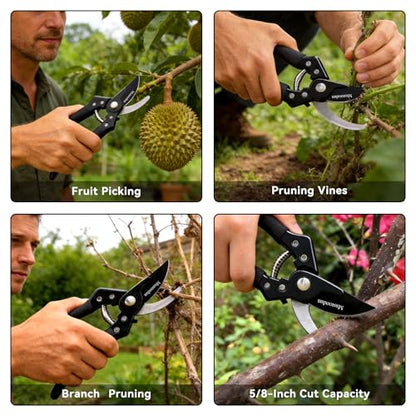 Garden Pruning Shears with Sharp SK5 Blade, Bypass Pruner with 5/8-Inch Cut Capacity, Plant Clippers for Roses, Shrubs & Small Branches - style: Classic