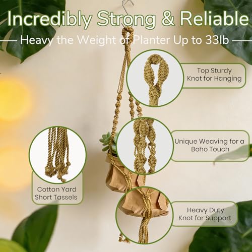 Macrame Plant Hanger, Boho Hanging Planters, Indoor Plant Holders, 35.4" - color: 2 Yellow