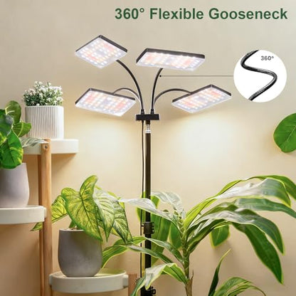 LBW Grow Light for Indoor Plants, Quad-Head Standing Plant Light, Full Spectrum, Wide Coverage, 63” Adjustable Height, Plug & Play - size: 4-Head Floor Lamp