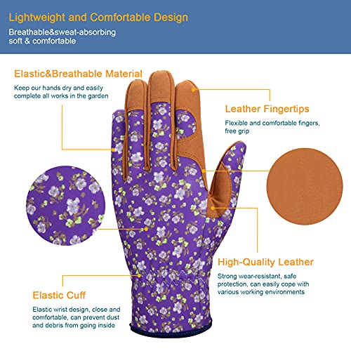 Bamllum Gardening Gloves for Women, Leather Garden Gloves - color: Purple