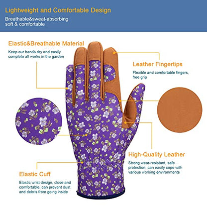 Bamllum Gardening Gloves for Women, Leather Garden Gloves - color: Purple