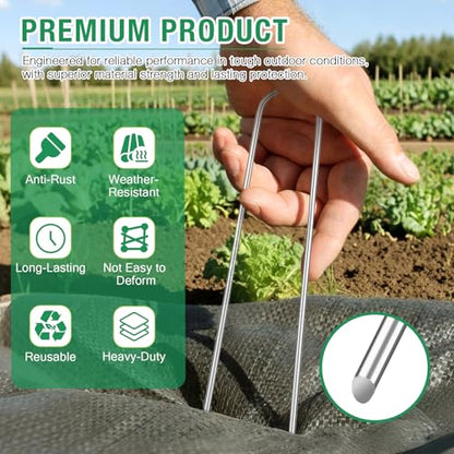 8 Gauge Landscape Staples, FUIJOL 8 Inch 15 25 50 100 Pack Heavy Duty U-Shaped Landscape Stakes, Galvanized Garden Staples for Weed Barrier Stakes, Ground Cover, Irrigation Tubing, Fence (25, 8 Inch) - size: 8inch