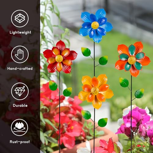 4 Pcs Wind Spinners Outdoor, Small Metal Flower Windmill - size: 4 Pack-26x6