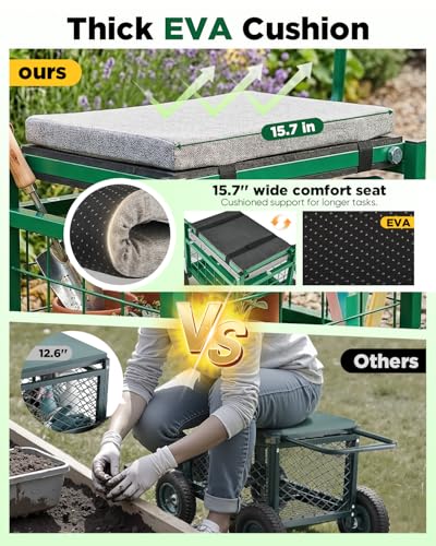 Saker Rolling Garden Cart with Seat & Wheels 15.7" EVA Padded Stool 500lb - size: Basic Version