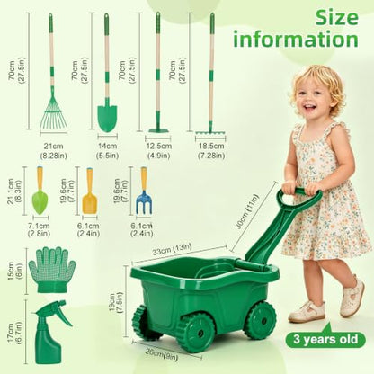 10pcs Kids Gardening Tools Set - Wheelbarrow Set for Kids3-8 - color: Light green