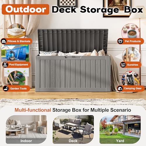Outdoor Deck Storage Castored Box,Waterproof,Grey,85 Gallon - color: Striped Gray, style: 85 Gallon
