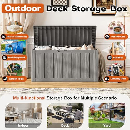 Outdoor Deck Storage Castored Box,Waterproof,Grey,85 Gallon - color: Striped Gray, style: 85 Gallon