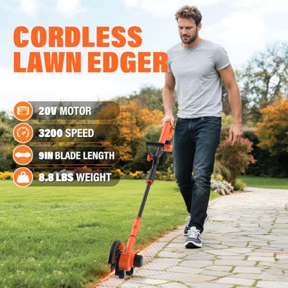 Maxlander 9'' Lawn Edger, 3-Position Blade Depth, 4.0Ah Battery & Charger