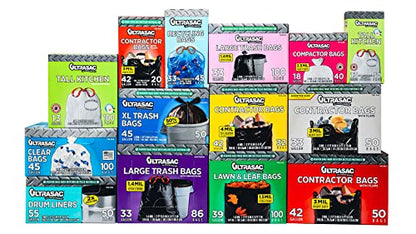 Ultrasac Contractor Bags, 42 Gallon, 32.75" X 47" - 3 MIL Thick Large Black Trashbags for Construction and Commercial use - (1 Pallet of 112 Cases, 5600 Bags Total), 50 Ct. (719963) - size: 1 Count (Pack of 5600)