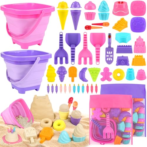 Beach Toys for Kids, 2 Collapsible Sand Bucket and Ice Cream Travel Toys - size: 2 bucket ice cream set