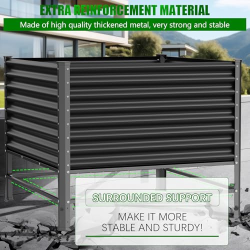 Doniks Raised Garden Bed with Legs, 48×48×37in Large Outdoor Metal Galvanized Garden Planting Box,1200lb Capacity for Vegetables Lawn Green Flowers, Fruits, Terrace