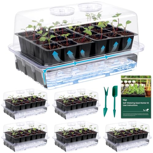 SOLIGT Self Watering Seed Starter Trays with Humidity Domes 6 Pack 144 Cell