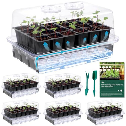 SOLIGT Self Watering Seed Starter Trays with Humidity Domes 6 Pack 144 Cell