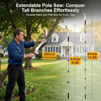 RISETEX Pole Saws for Tree Trimming 9.2 FT, Manual Pruning Saw - size: 9.2FT