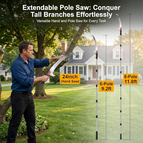 RISETEX Pole Saws for Tree Trimming 11.8 FT, Manual Pruning Saw - size: 11.8FT