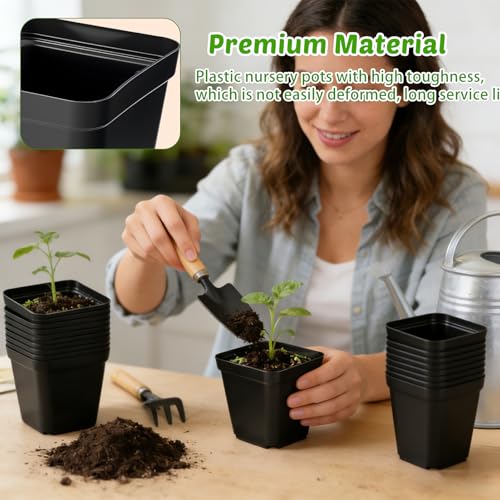 2.6in 100 Pcs Square Nursery Pots with 5 Pcs Plastic Seed Starting Trays - size: 2.4in-100pcs