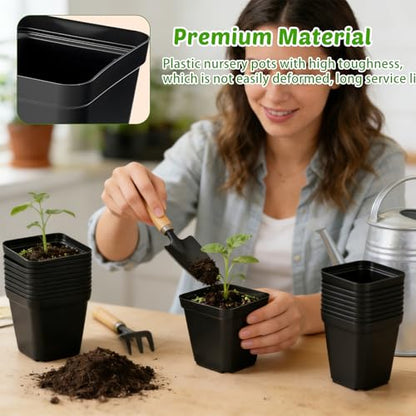 2.6in 100 Pcs Square Nursery Pots with 5 Pcs Plastic Seed Starting Trays - size: 2.4in-100pcs