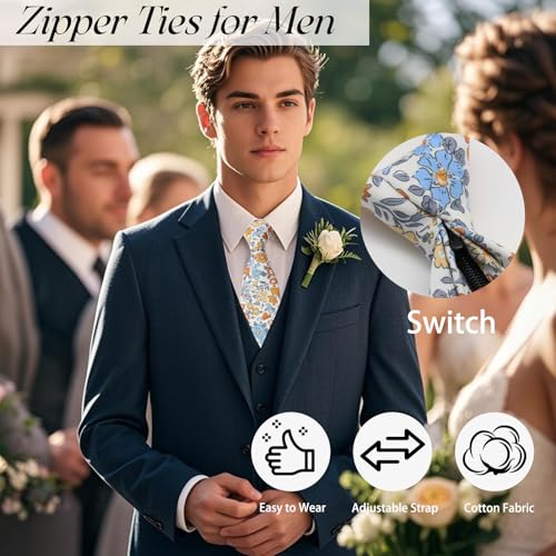 Pre Tied Floral Ties for Men Cotton Zipper Tie Colorful Necktie - color: Style-01