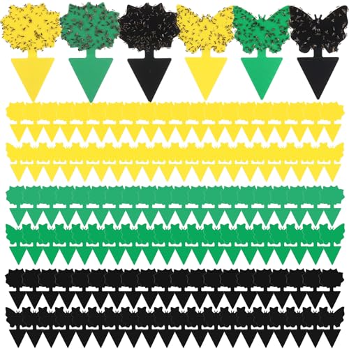 120 Pack Fruit Fly Traps Fungus Gnat Sticky Traps Yellow Black Green Plant Fly Stickers Double Side with Shovel for Indoor Outdoor Kitchen Garden Houseplant Flying Bug Insect (Mixed Style) - style: Mixed Style