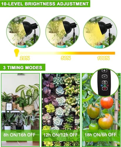 yadoker Plant Grow Light for Indoor Plant, Aluminum LED Grow Light,Elevating Plant Lamp,Height Adjustable,Automatic Timer with 8/12/18Hours,10-Level Brightness,Ideal for Large Plant Grow - color: Black